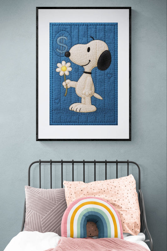 Soft Pup Quilt-Inspired Matte Paper Poster in Folk Art Style