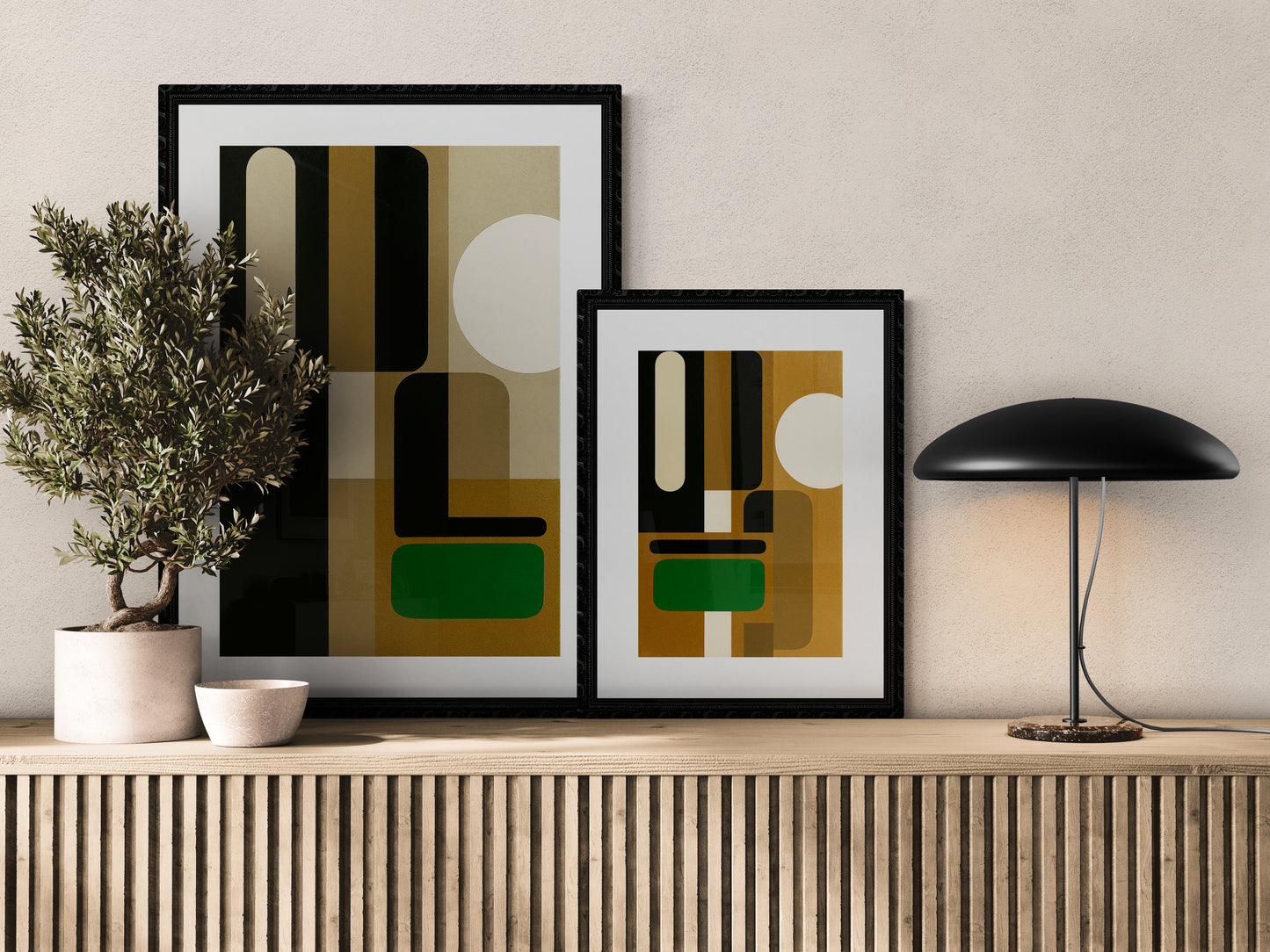 Gilded Geometric Poster on Matte Paper in Bauhaus Style
