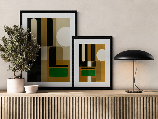 Gilded Geometric Poster on Matte Paper in Bauhaus Style