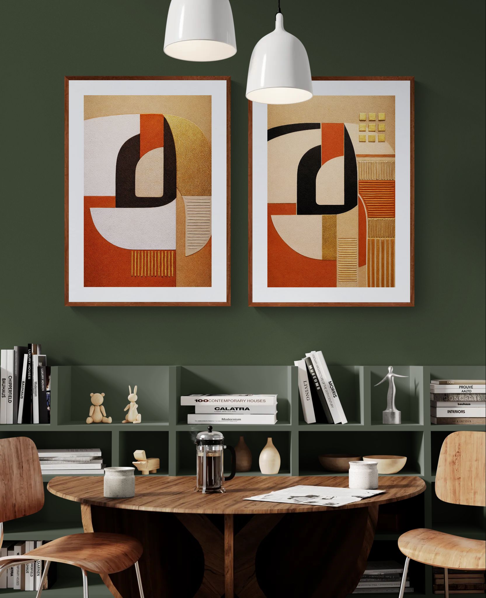 Gilded Horizon Mid-Century Matte Paper Poster - Bauhaus Aesthetic