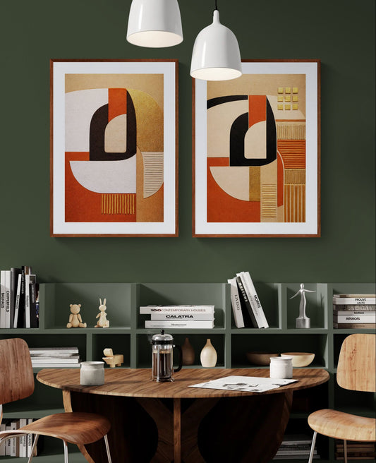 Gilded Horizon Mid-Century Matte Paper Poster - Bauhaus Aesthetic
