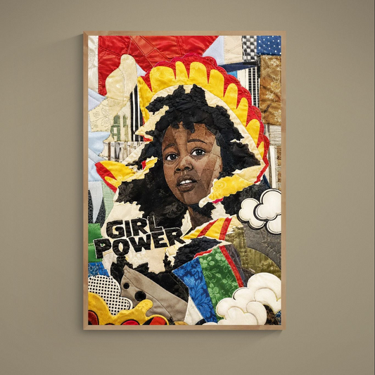 Girl Power Quilted-Style Matte Paper Poster - Bisa Butler Style