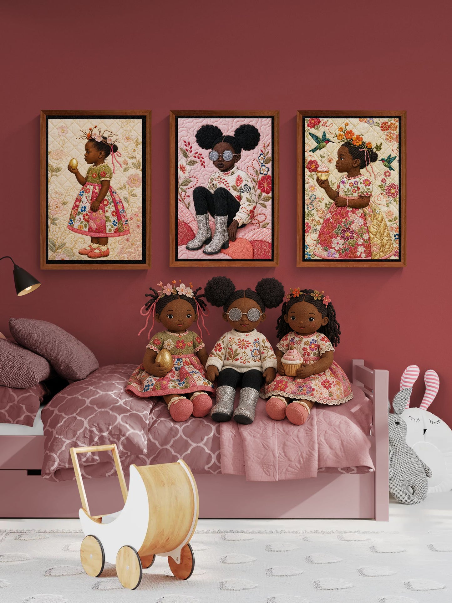 Glitter Gaze Framed Canvas Pink Background African American Art