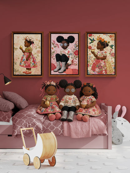 Glitter Gaze Framed Canvas Pink Background African American Art