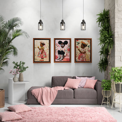 Glitter Gaze Framed Canvas Pink Background African American Art