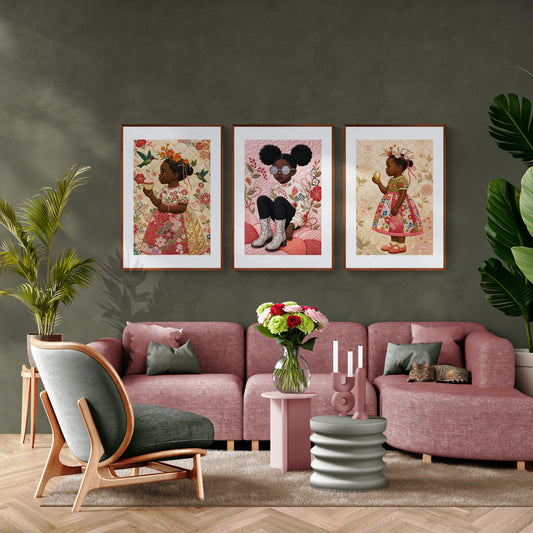 Petite Bloom quilt-geïnspireerde matte poster - Bisa Butler-stijl