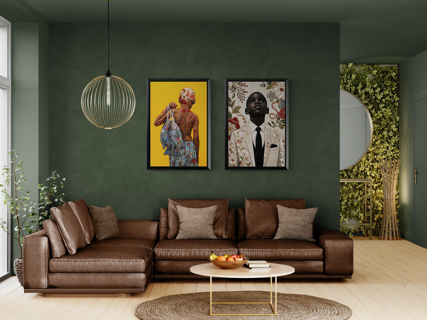 Golden Catch Framed Canvas Quilt-Inspired Folk-Art