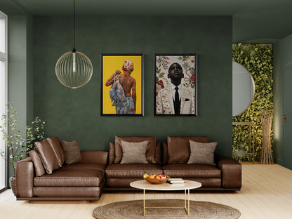 Golden Catch Framed Canvas Quilt-Inspired Folk-Art