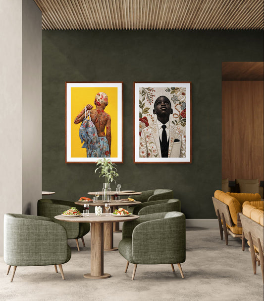 Golden Catch Black Boy Quilt-Inspired Matte Poster - Bisa Butler Style