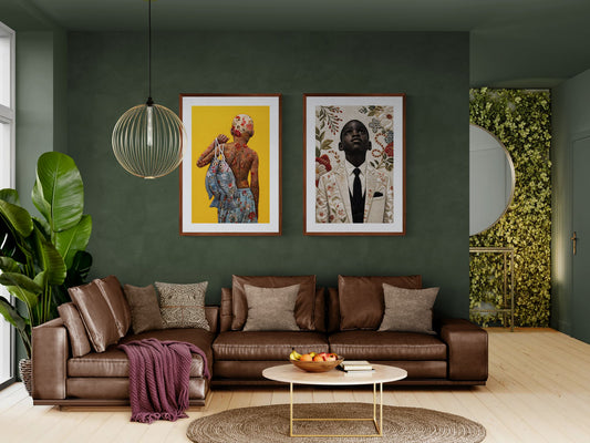 Golden Catch Black Boy Quilt-Inspired Matte Poster - Bisa Butler Style