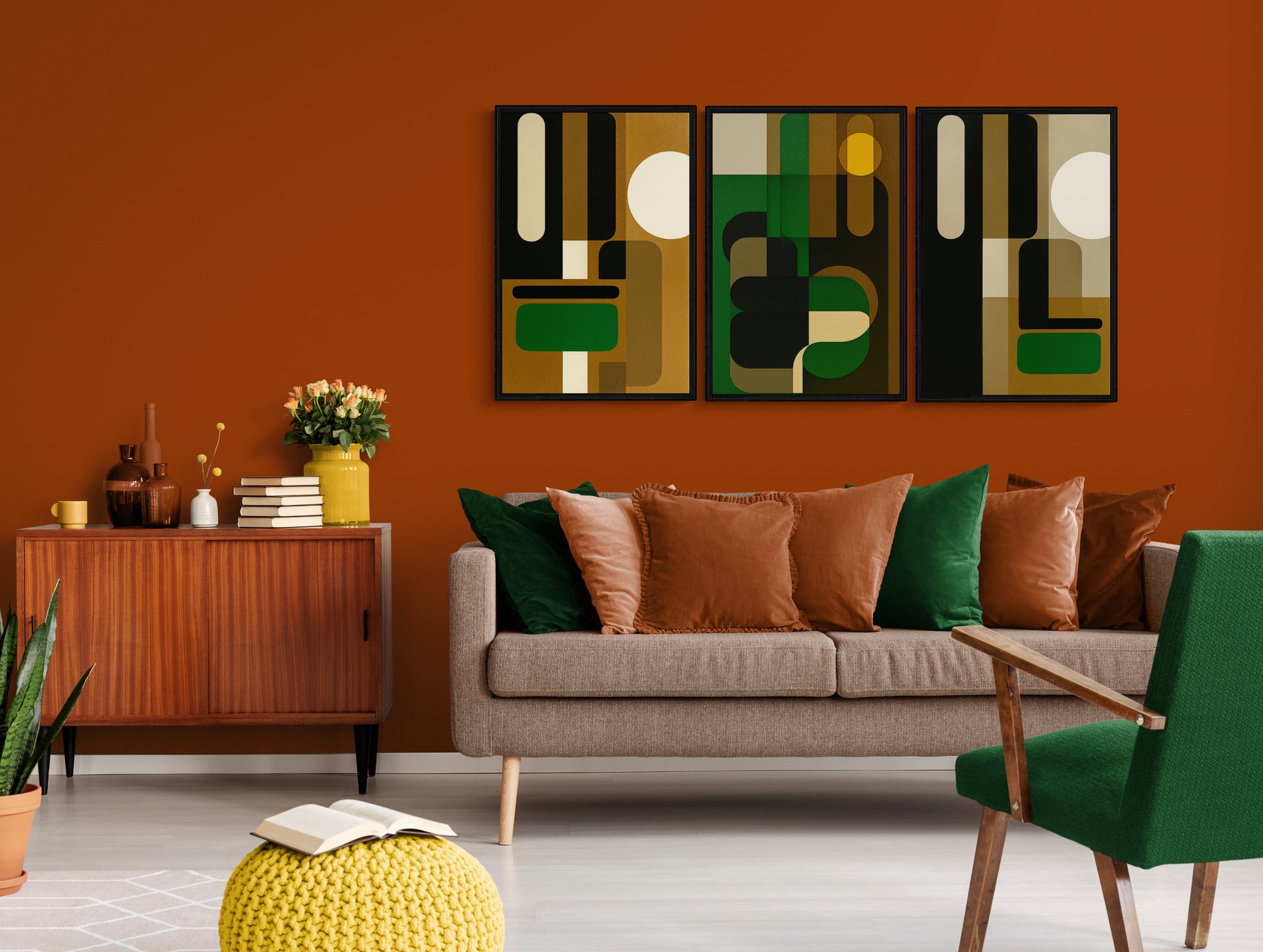 Gilded Geometric Poster on Matte Paper in Bauhaus Style
