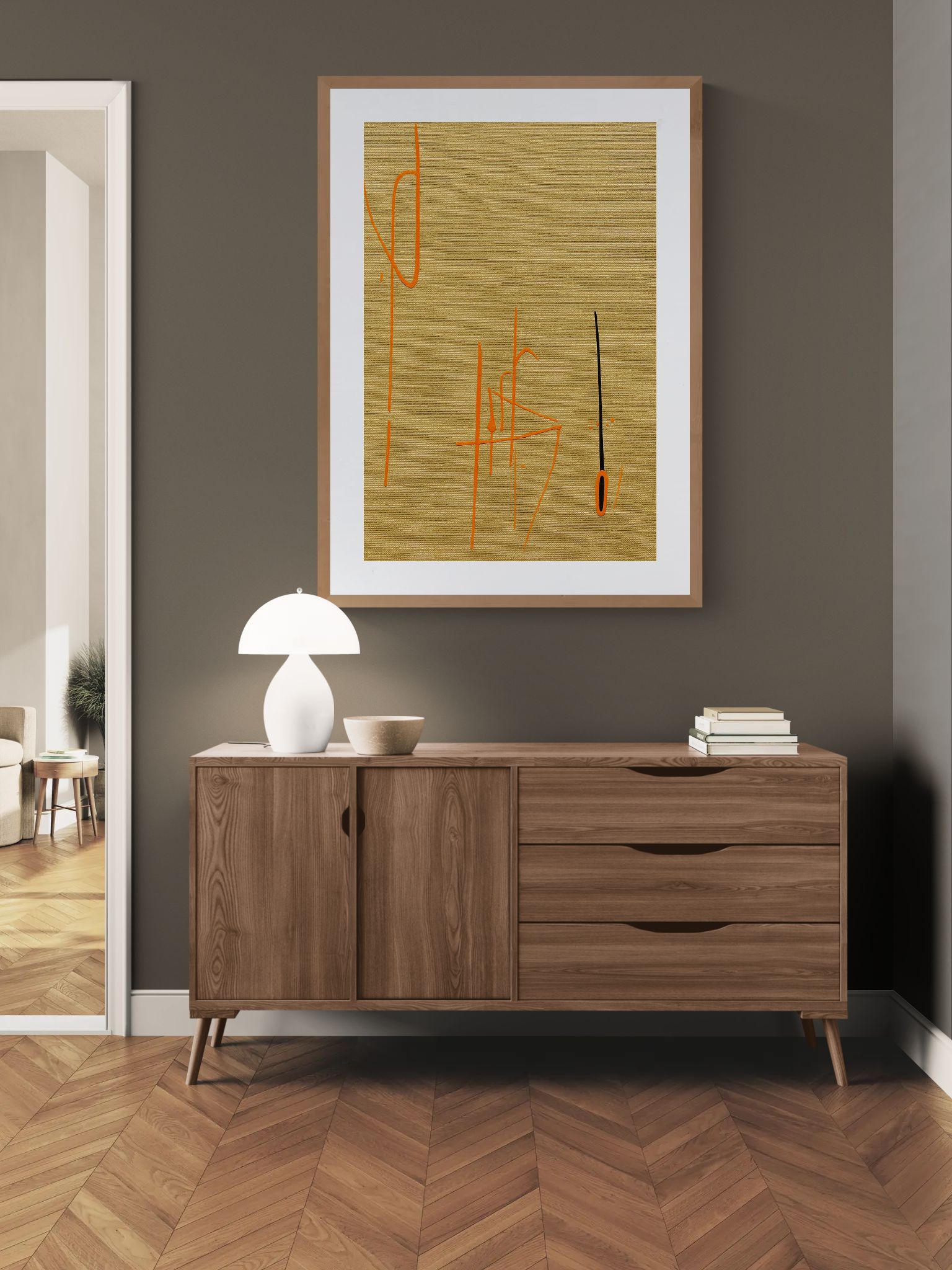 Auric hush Calligraphic Abstract-Minimal Matte Paper Poster