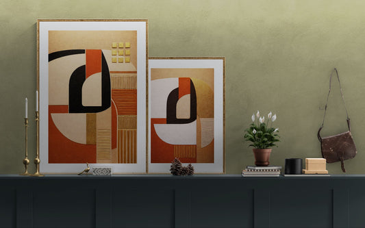 Golden Framework: Bauhaus-Style Mid-Century Poster on Matte Paper