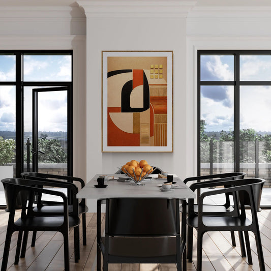 Golden Framework: Bauhaus-Style Mid-Century Poster on Matte Paper