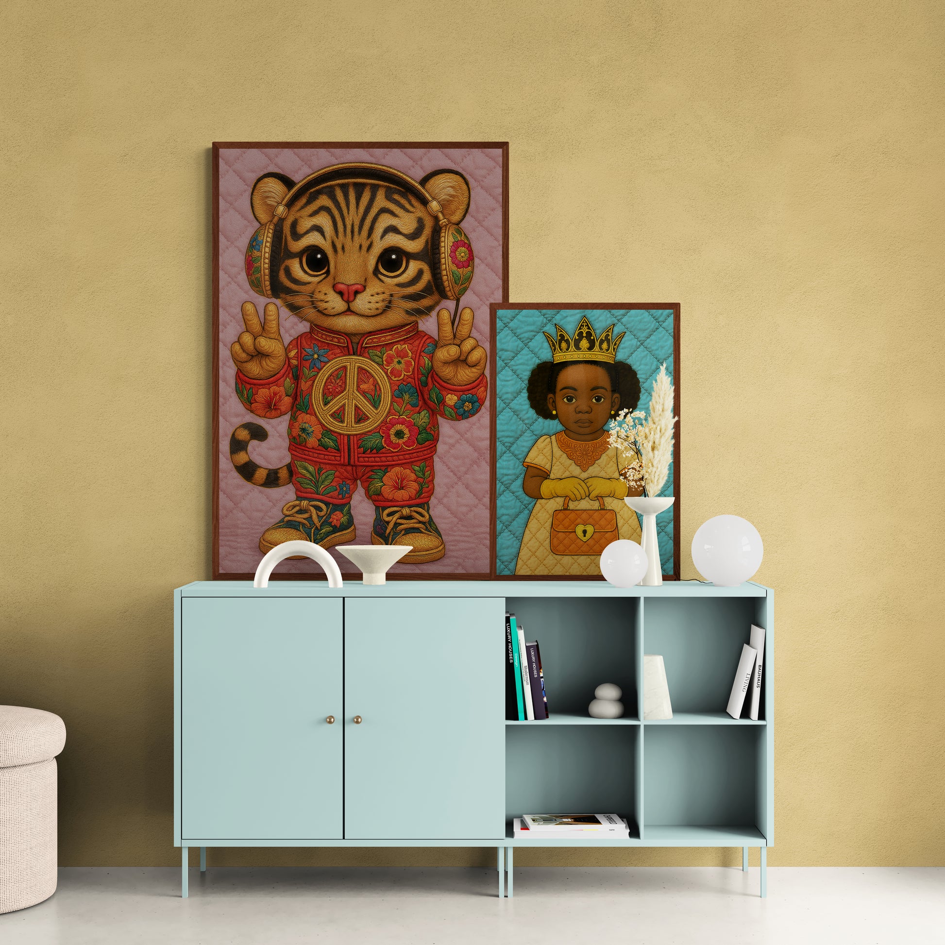 Groovy Kitten Embroidered-Style Matte Poster - Kawaii Pop Art