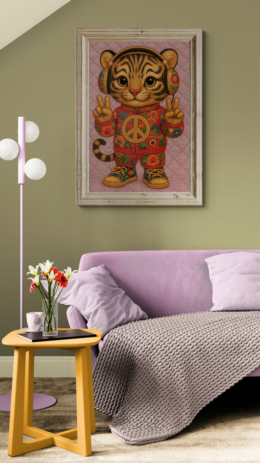 Groovy Kitten Embroidered-Style Matte Poster - Kawaii Pop Art