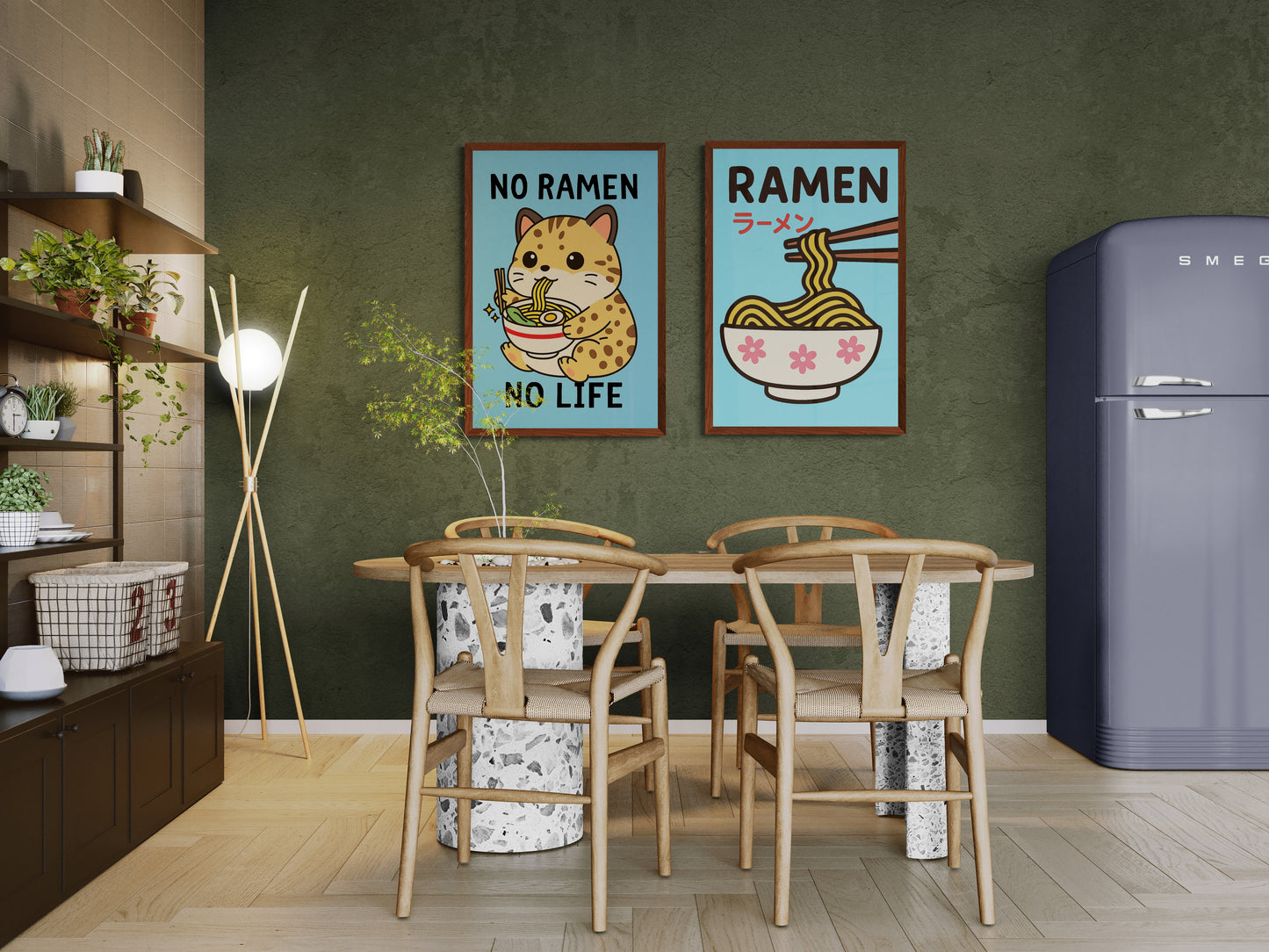 Joyful Ramen Cat Anime Poster On Matte Paper, Kawaii Style