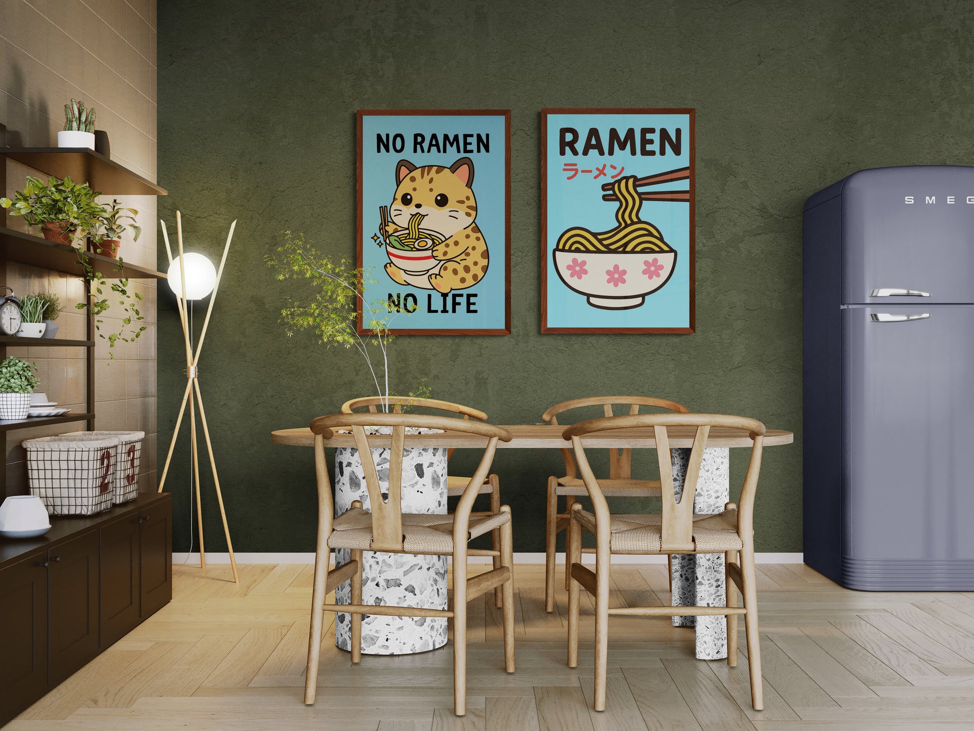 Joyful Ramen Cat Anime Poster On Matte Paper, Kawaii Style