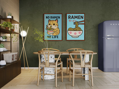 Joyful Ramen Cat Anime Poster On Matte Paper, Kawaii Style