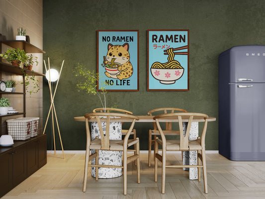 Joyful Ramen Cat Anime Poster On Matte Paper, Kawaii Style