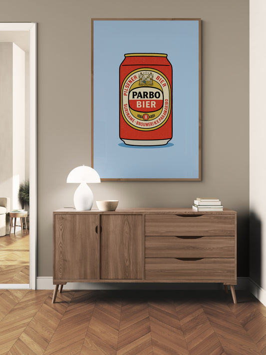 Iconic Surinamese Beer Poster on Vintage Matte Paper, Pop Art Style