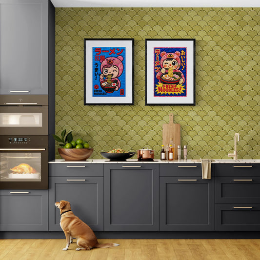 Kawaii Ramen Bear Quilted-Style Museum-Quality Matte Paper Poster