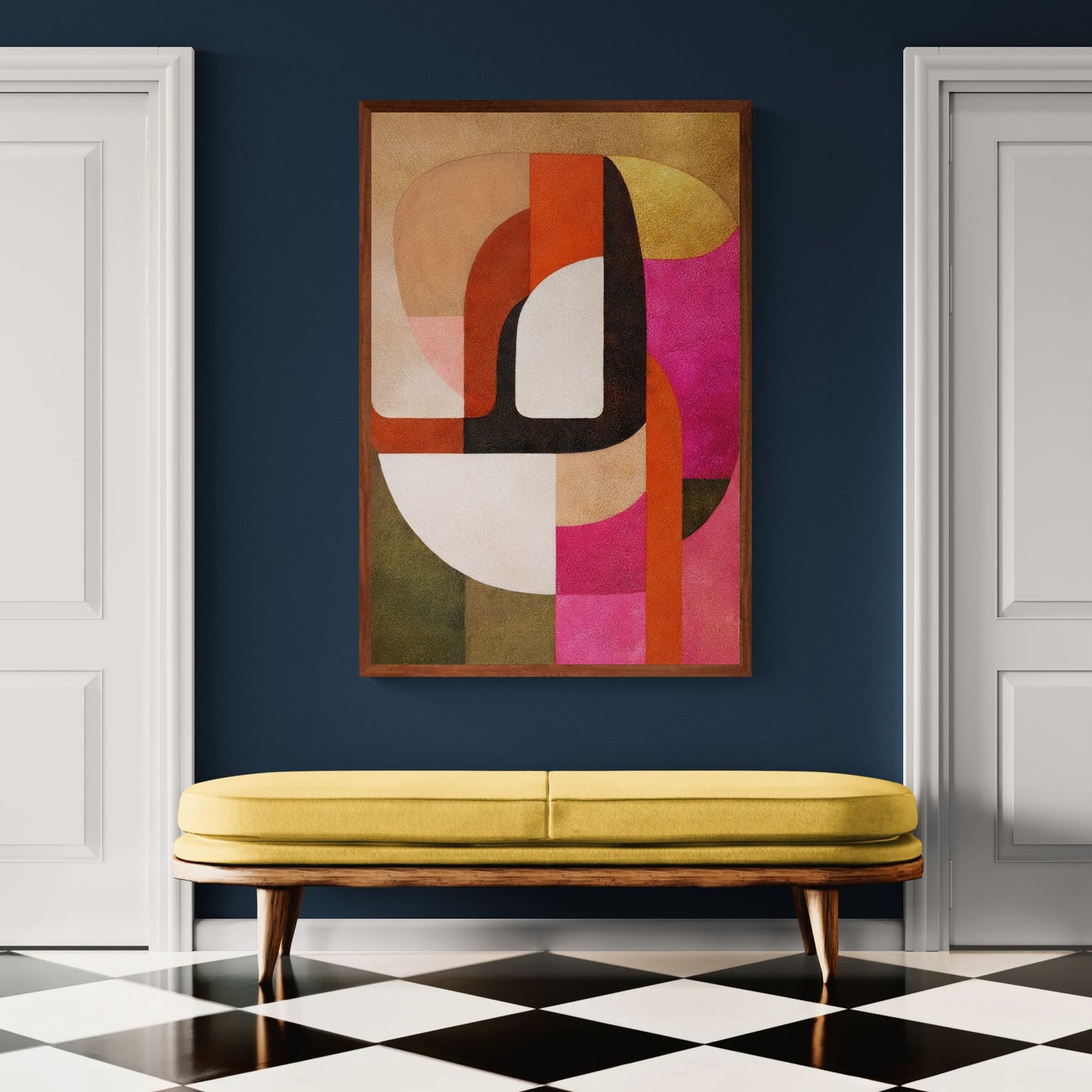 Matte Paper Poster with Layered Heat Color-Blocks, Bauhaus Style