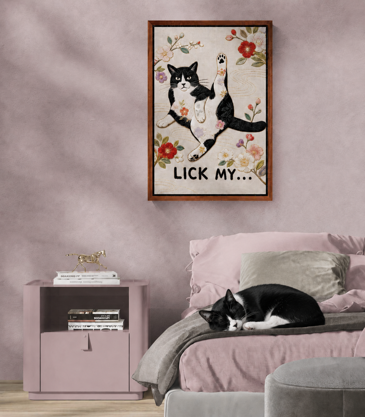 Lick My... Framed Canvas Embroidered-Style - Japanese Embroidery Style