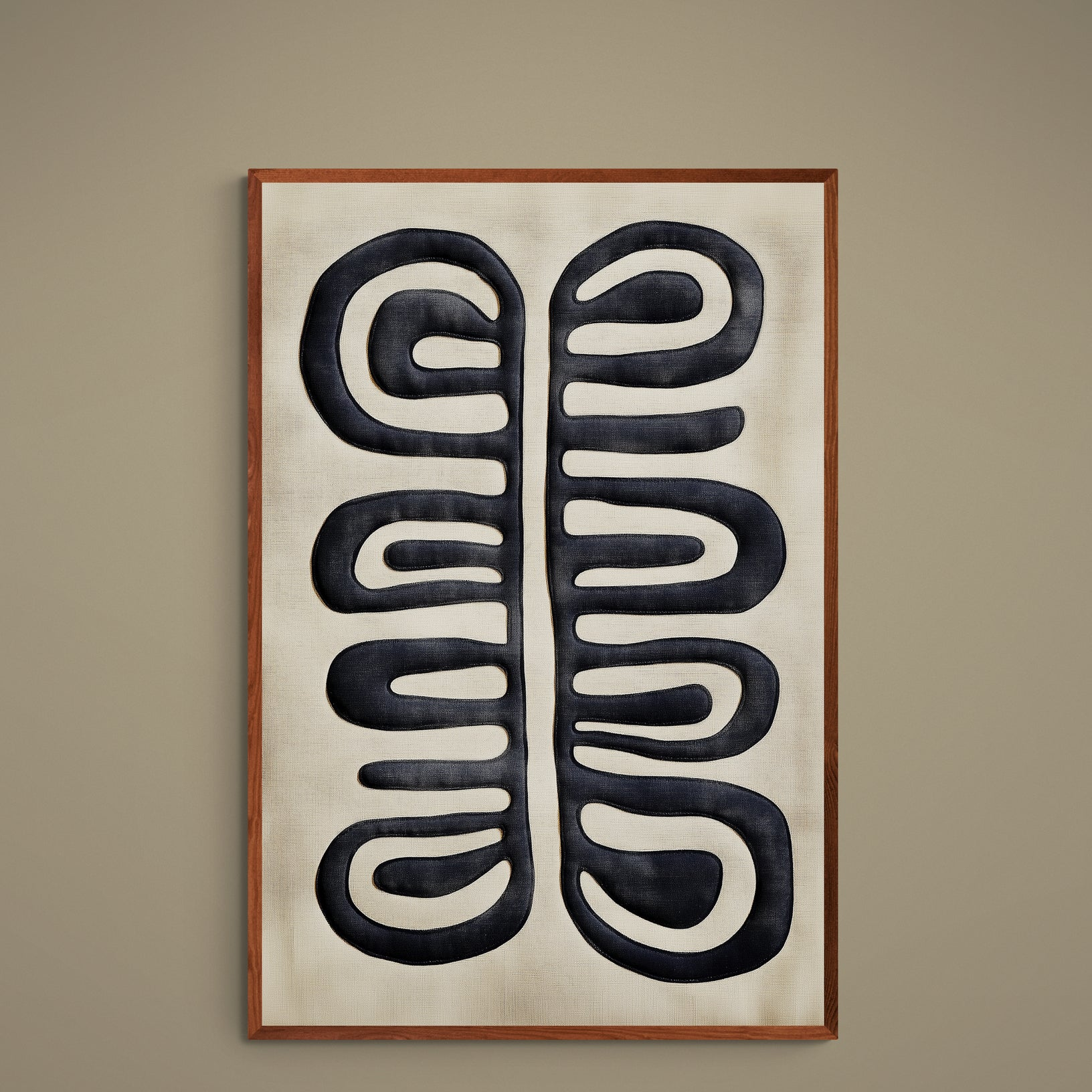 Black looped abstract brushstrokes on cream textured matte paper poster in portrait orientation
