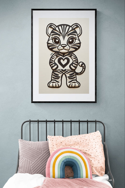 Little Heart Tiger Minimalist Line-Art Matte Paper Poster
