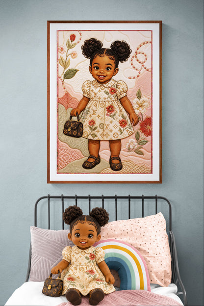 Little Luxe Black Girl Quilt-Inspired Matte Paper Poster - Bisa Butler