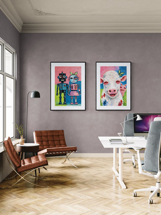 Love, Assembled Naïve-Pop Matte Paper Poster - Retro-Futurist Style