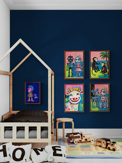 Happy as It Gets Naïve-Pop Matte Paper Poster - Fauvist Style