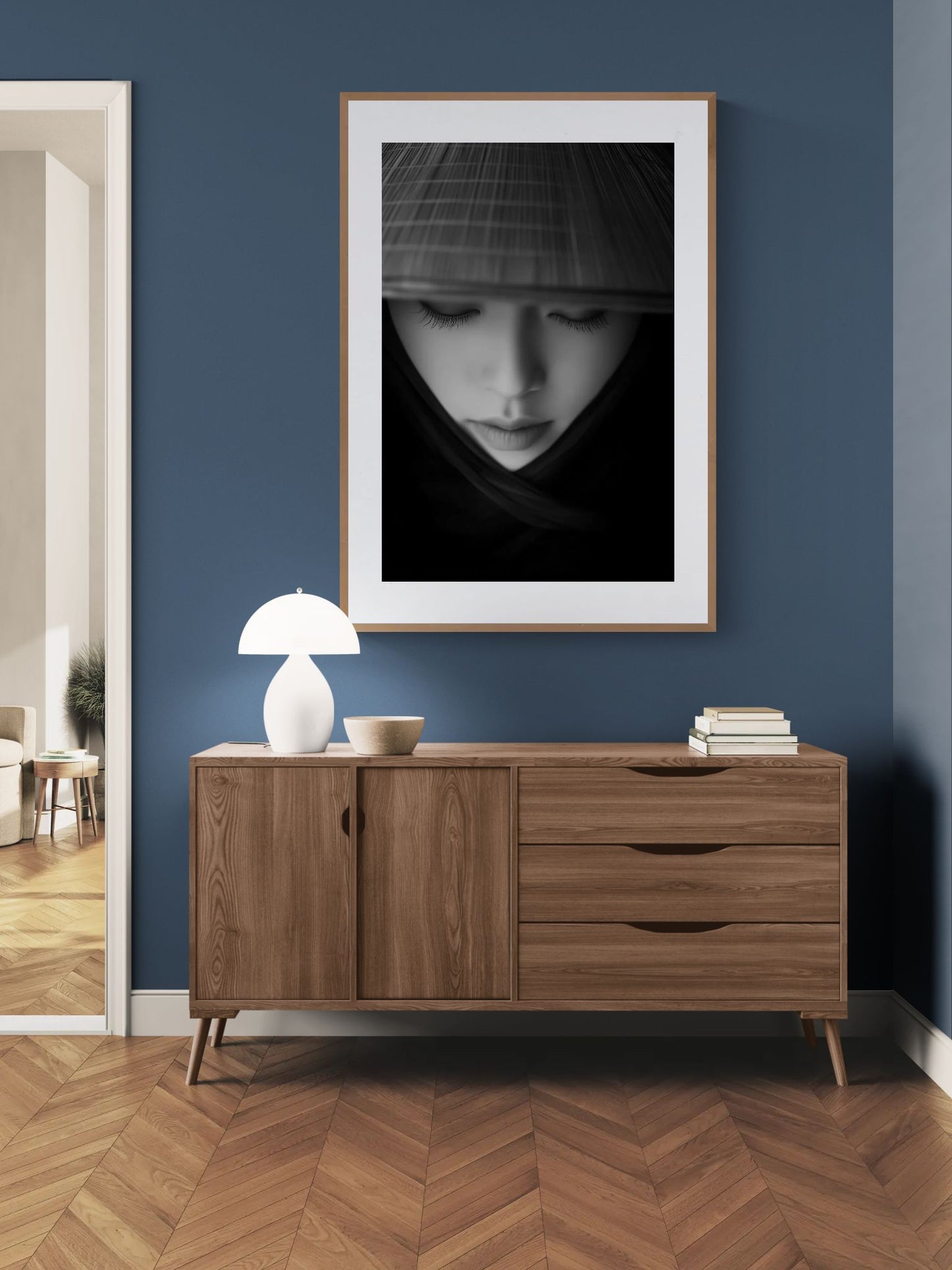Lowered Gaze Low-Key Monochrome Matte Paper Poster
