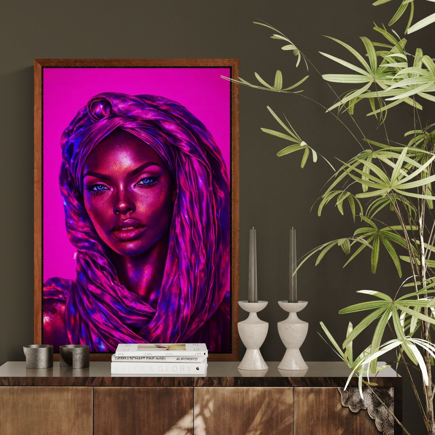 Magenta Nights Neon-Noir Matte Paper Poster - Pop Realism