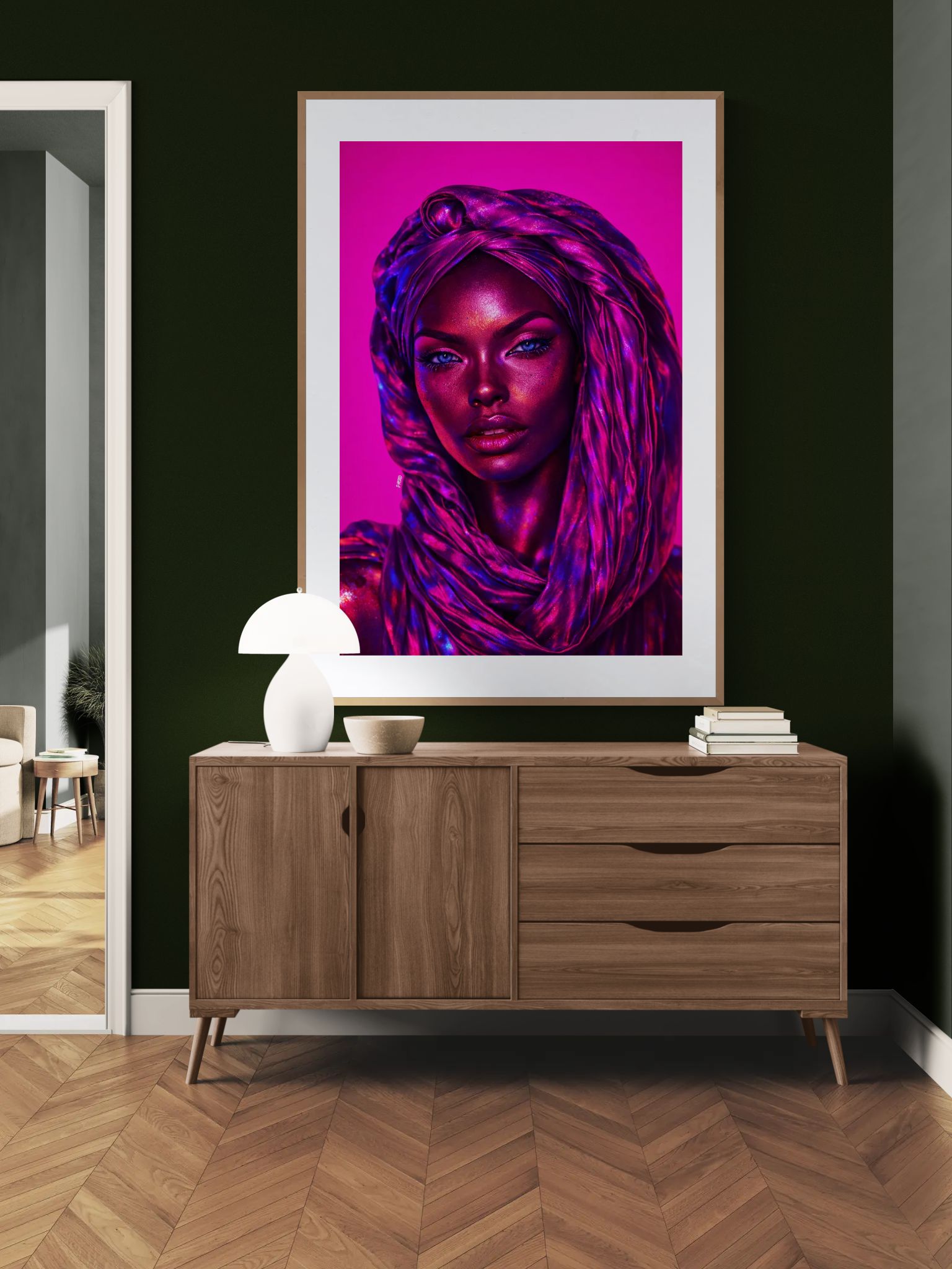 Magenta Nights Neon-Noir Matte Paper Poster - Pop Realism