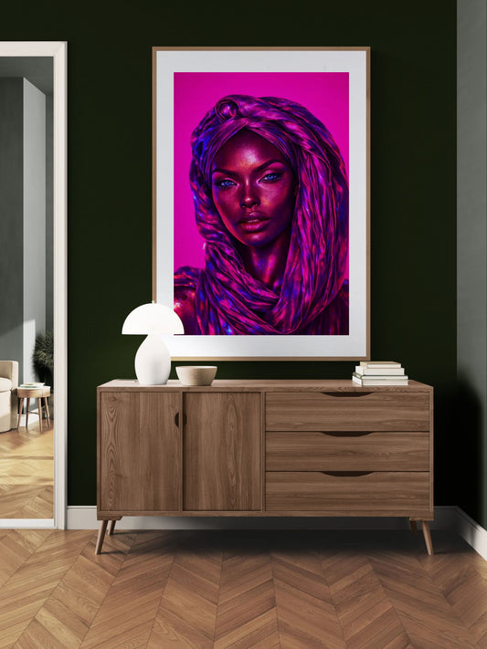 Magenta Nights Neon-Noir Matte Paper Poster - Pop Realism