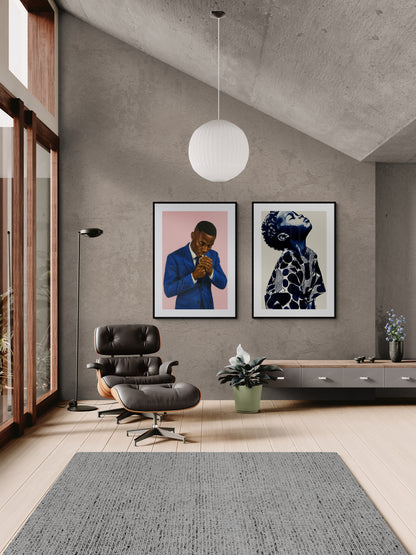 Man in Blue Cinematic-Figurative Matte Paper Poster - Film-Noir Style