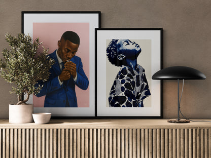 Man in Blue Cinematic-Figurative Matte Paper Poster - Film-Noir Style
