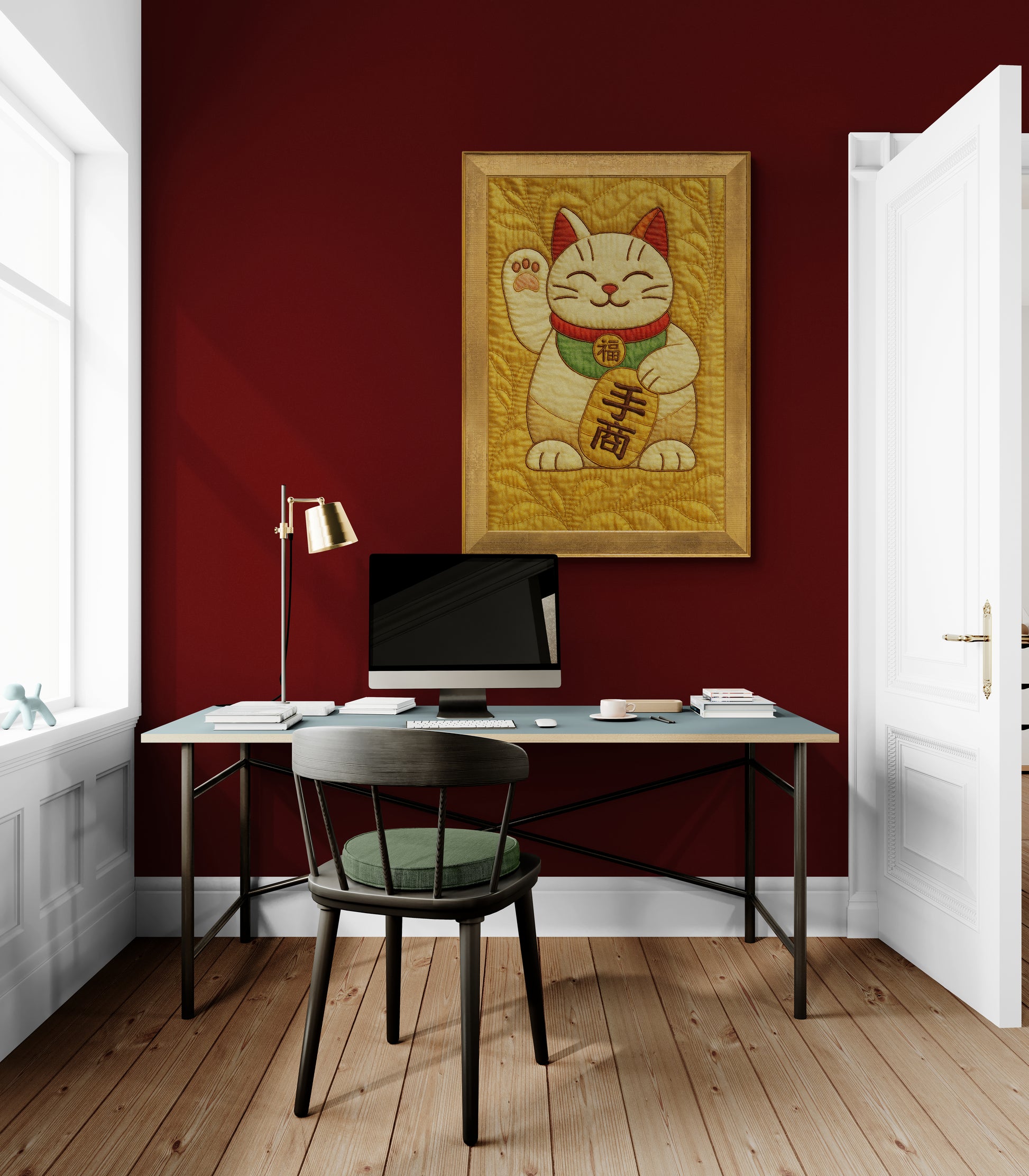 Maneki Neko Enchanted Quilt-Style Matte Print - Kawaii