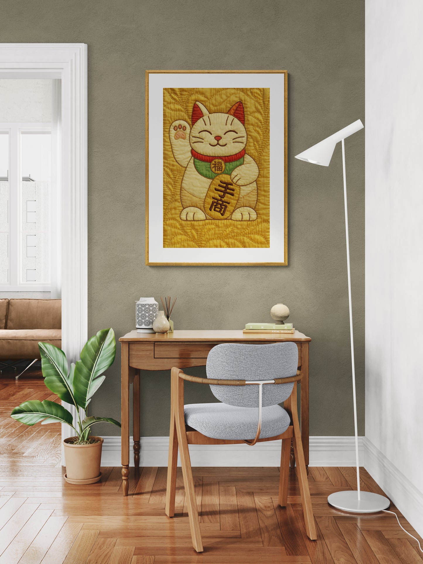 Maneki Neko Enchanted Quilt-Style Matte Print - Kawaii