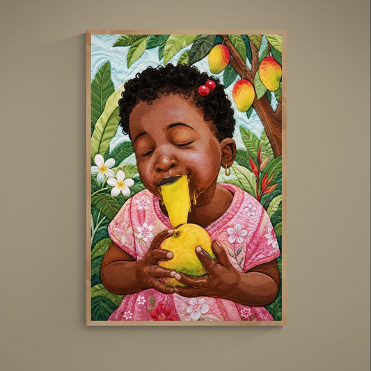 Mango Joy Quilt-Inspired Matte Paper Poster - Bisa Butler Style