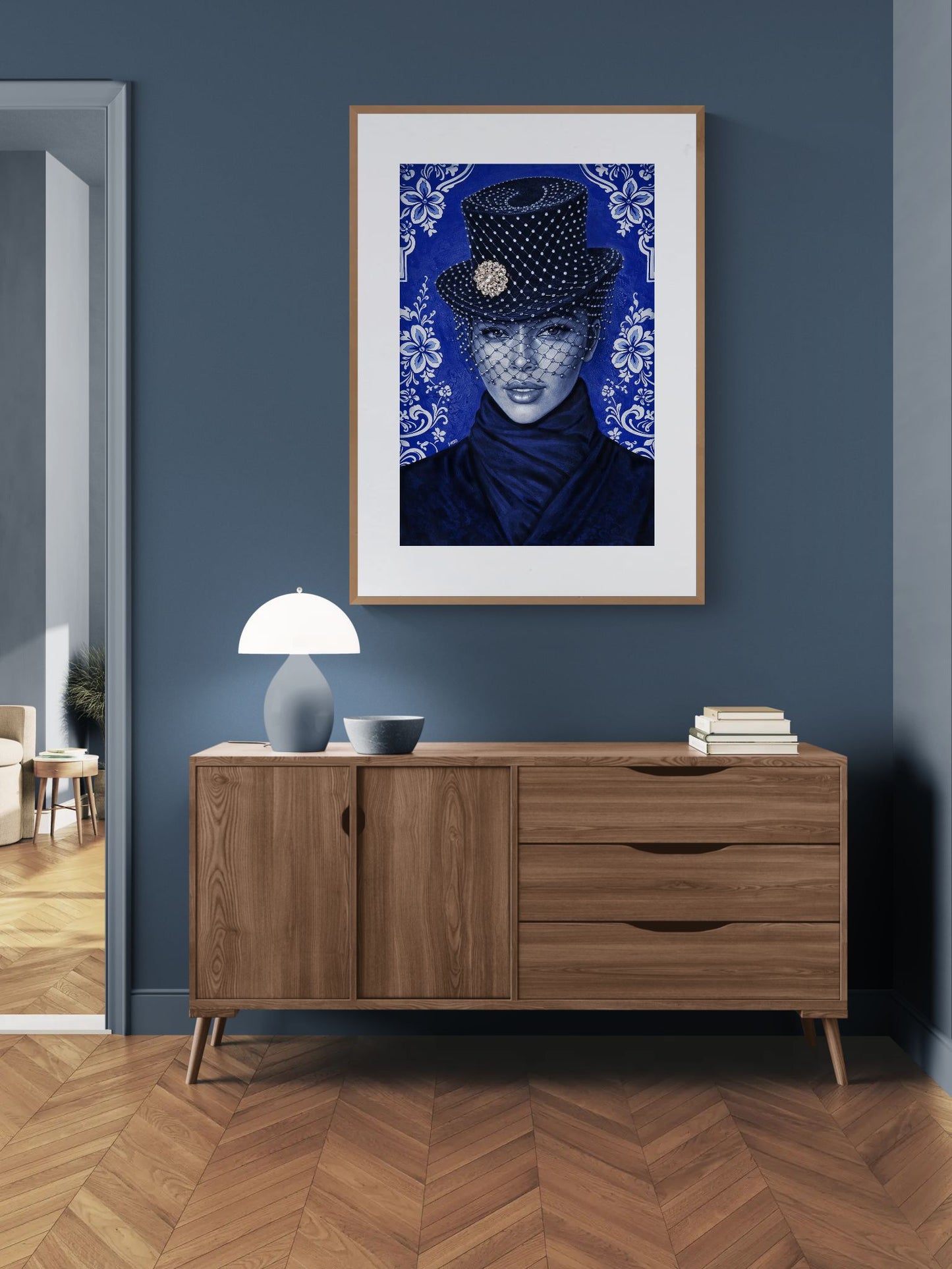 Midnight Elegance Matte Paper Poster - Delftware-Inspired