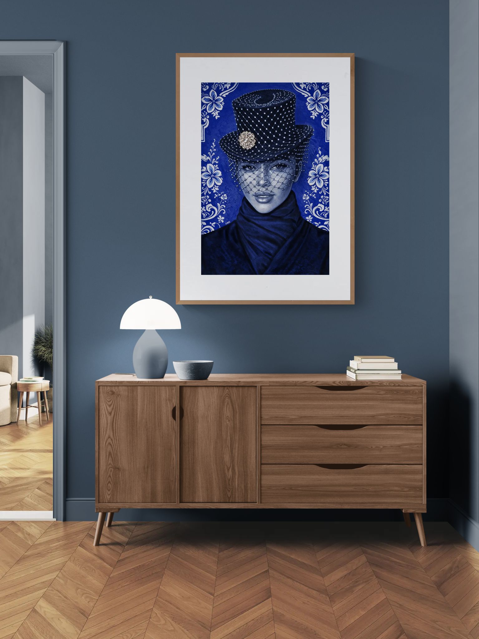 Midnight Elegance Matte Paper Poster - Delftware-Inspired