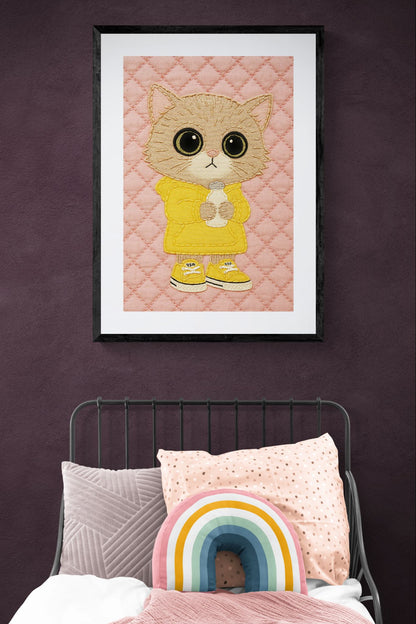 Milk Break Kitty Embroidered-Style Matte Paper Poster - Kawaii