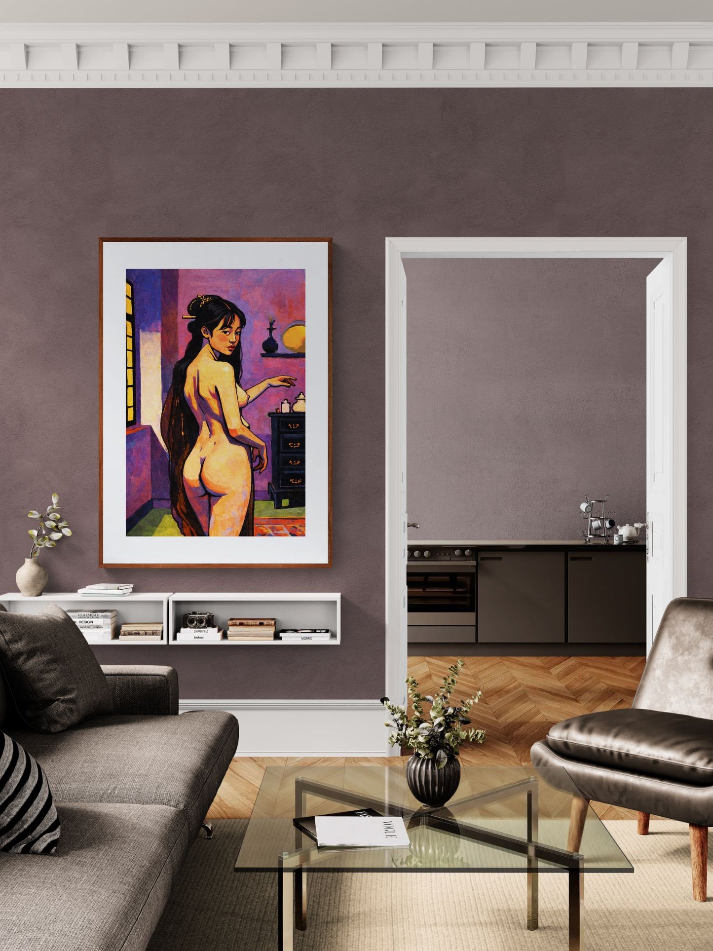 Moonlight Behind Her Ukiyo-e-Inspired Matte Paper Poster - Pop Art