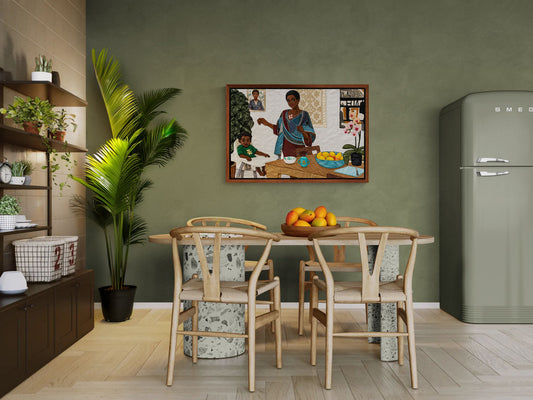 Mother’s Table Quilted-Style Framed Canvas - Bisa Butler Style