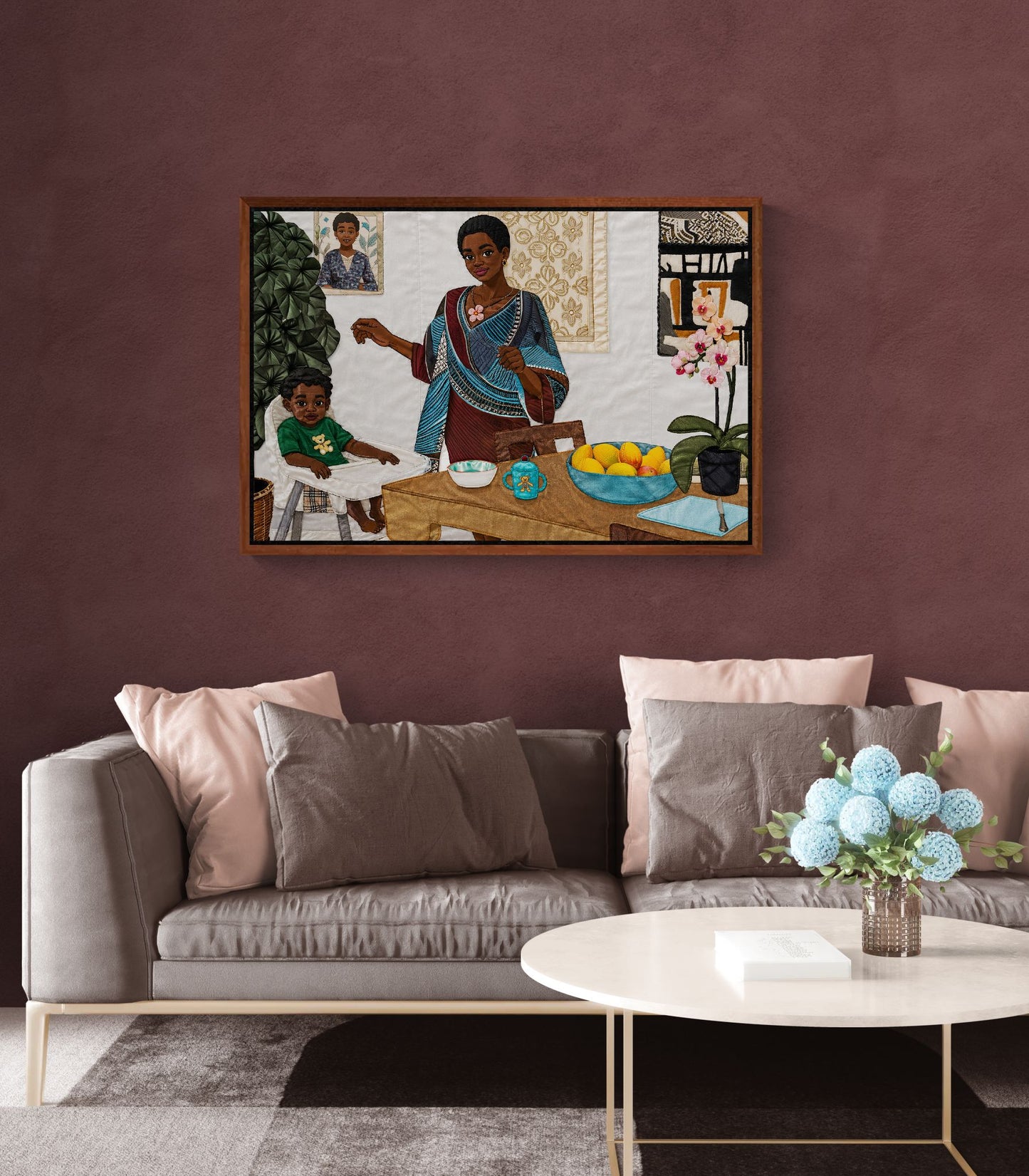 Mother’s Table Quilted-Style Framed Canvas - Bisa Butler Style