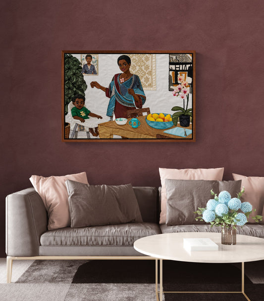 Mother’s Table Quilted-Style Framed Canvas - Bisa Butler Style