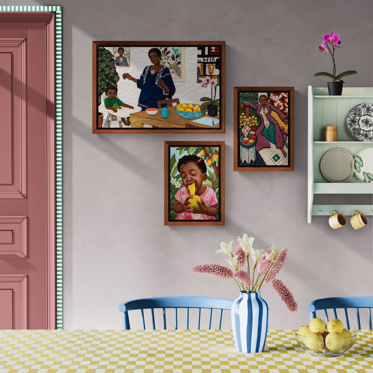Mango Joy Framed Canvas Quilt-Inspired Tropical - Bisa Butler Style